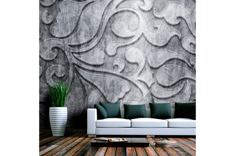 Canvastavle sølv baggrund med blomster mønster 200x154 - Artgeist sp. z o. o. - Fototapeter
