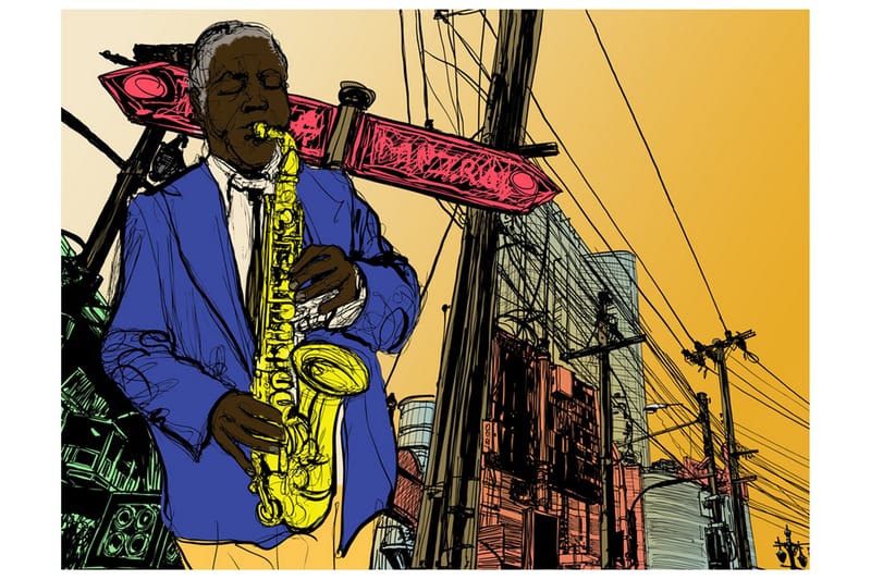 Canvastavle Saxofonist I New York 250x193, Artgeist sp. z o. o.