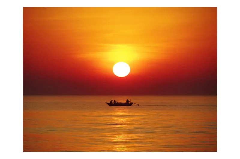 Canvastavle Solnedgang med fiskebåd 250x193 - Artgeist sp. z o. o. - Boligtilbehør - Vægdekoration - Tapeter - Fototapeter