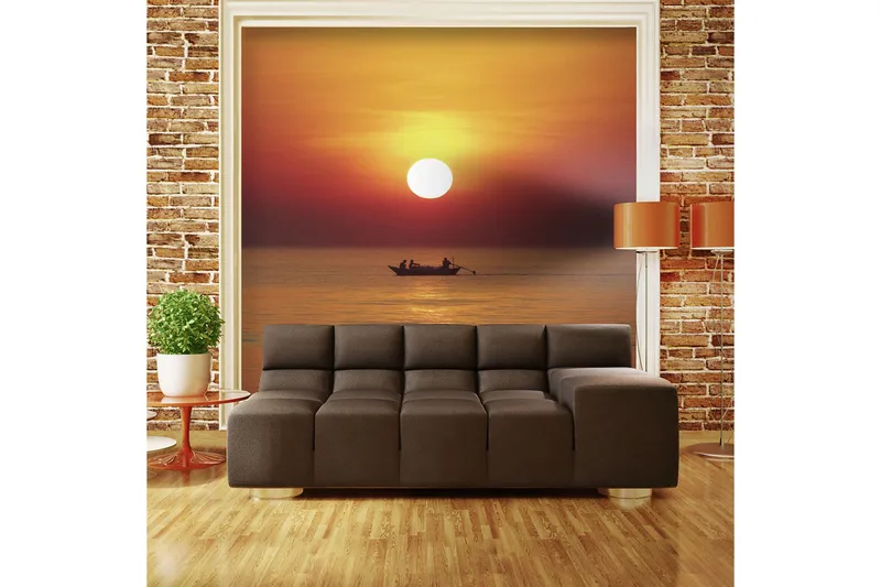 Canvastavle Solnedgang med fiskebåd 250x193, Artgeist sp. z o. o.