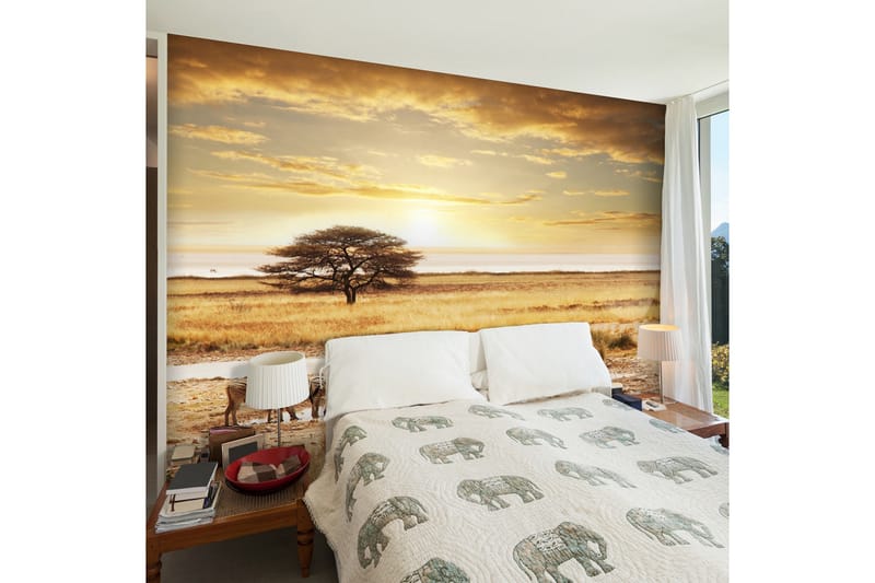 Fototapet Afrikanske Zebraer Rundt Vandhul 250x193 - Artgeist sp. z o. o. - Boligtilbehør - Vægdekoration - Tapeter - Fototapeter