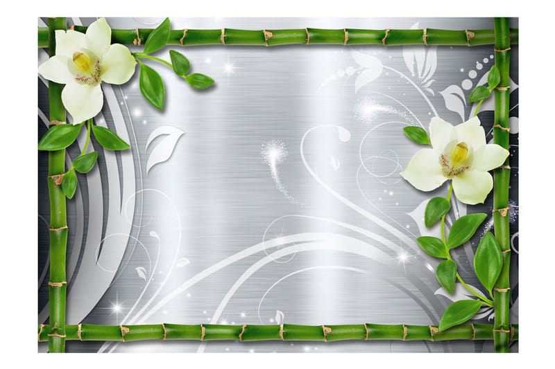 Fototapet Bamboo And Two Orchids 400x280 - Artgeist sp. z o. o. - Boligtilbehør - Vægdekoration - Tapeter - Fototapeter