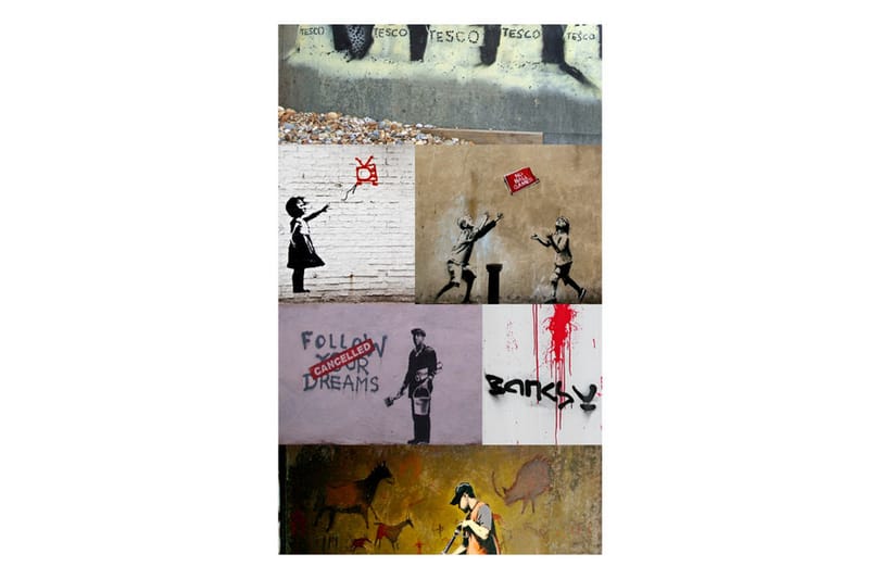 Fototapet Banksy A Collage 50x1000 - Artgeist sp. z o. o. - Boligtilbehør - Vægdekoration - Tapeter - Fototapeter