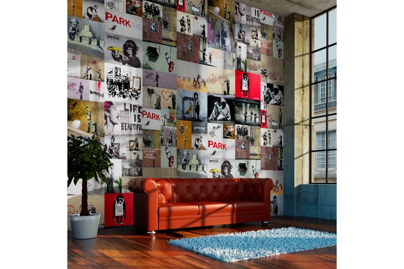 Fototapet Banksy A Collage 50x1000 - Artgeist sp. z o. o. - Boligtilbehør - Vægdekoration - Tapeter - Fototapeter