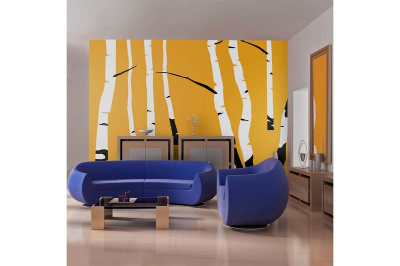 Fototapet Birches On The Orange Background 350x270 - Artgeist sp. z o. o. - Boligtilbehør - Vægdekoration - Tapeter - Fototapeter