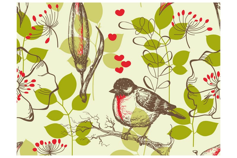 Fototapet Bird And Lilies Vintage Pattern 250x193 - Artgeist sp. z o. o. - Boligtilbehør - Vægdekoration - Tapeter - Fototapeter
