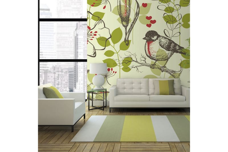 Fototapet Bird And Lilies Vintage Pattern 250x193 - Artgeist sp. z o. o. - Boligtilbehør - Vægdekoration - Tapeter - Fototapeter