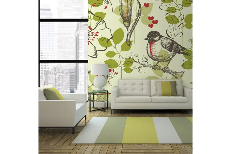 Fototapet Bird And Lilies Vintage Pattern 250x193 - Artgeist sp. z o. o. - Boligtilbehør - Vægdekoration - Tapeter - Fototapeter