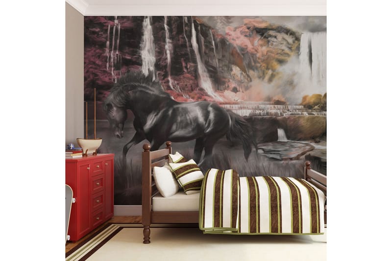Fototapet Black Horse with Waterfall 250x193 - Artgeist sp. z o. o. - Boligtilbehør - Vægdekoration - Tapeter - Fototapeter
