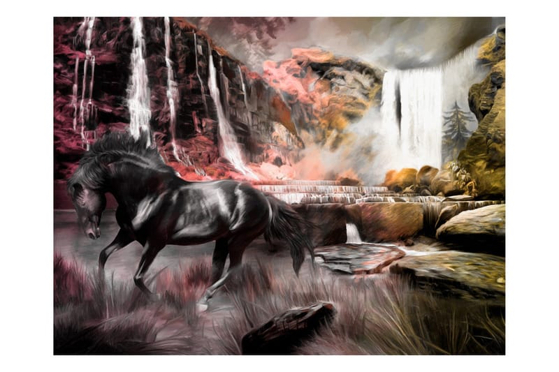 Fototapet Black Horse with Waterfall 250x193, Artgeist sp. z o. o.