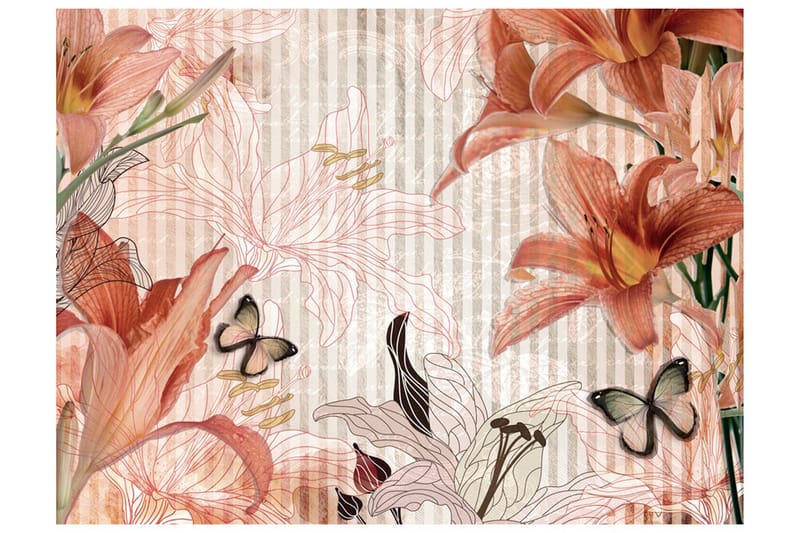 Fototapet blomster og sommerfugle 250x193, Artgeist sp. z o. o.