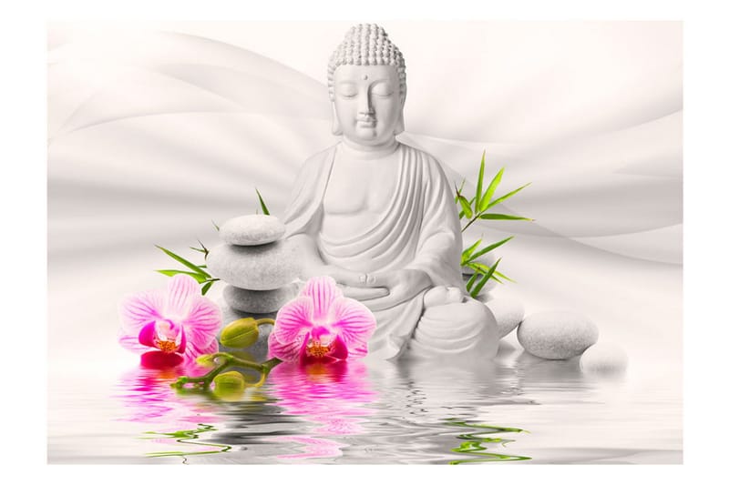 Fototapet Buddha And Orchids 150x105 - Artgeist sp. z o. o. - Boligtilbehør - Vægdekoration - Tapeter - Fototapeter