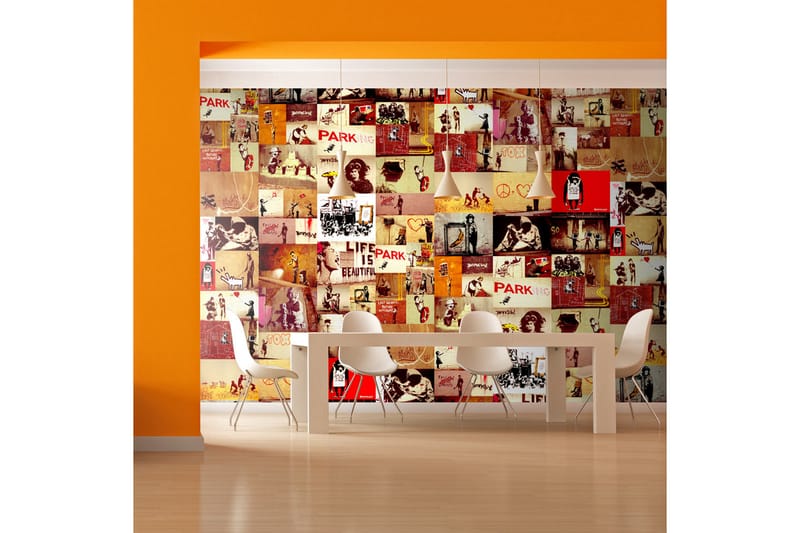 Fototapet Collage Banksy 50x1000 - Artgeist sp. z o. o. - Boligtilbehør - Vægdekoration - Tapeter - Fototapeter