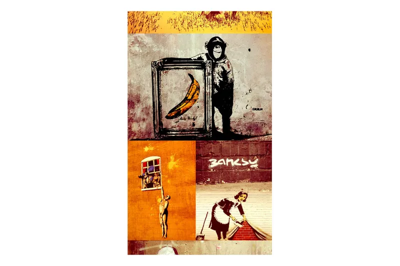 Fototapet Collage Banksy 50x1000 - Artgeist sp. z o. o. - Boligtilbehør - Vægdekoration - Tapeter - Fototapeter