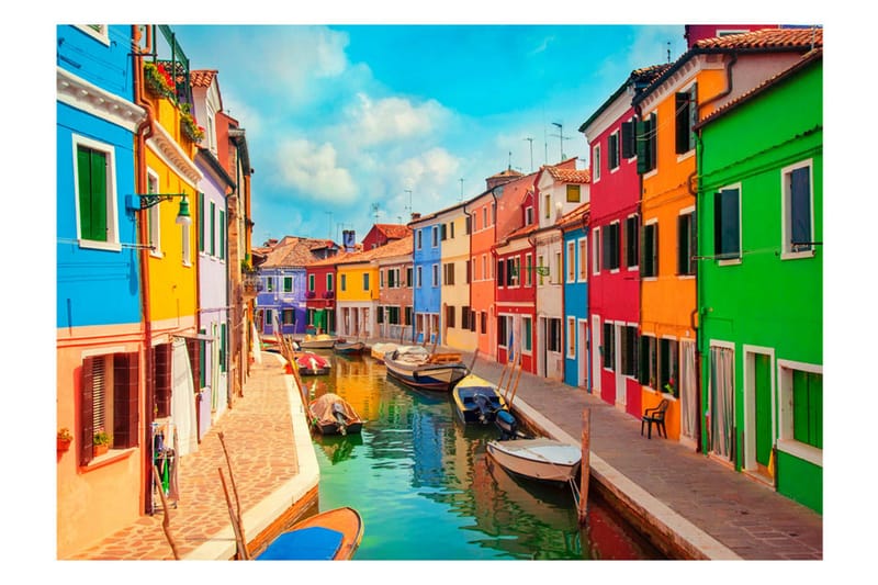 Fototapet Colorful Canal In Burano 350x245 - Artgeist sp. z o. o. - Boligtilbehør - Vægdekoration - Tapeter - Fototapeter