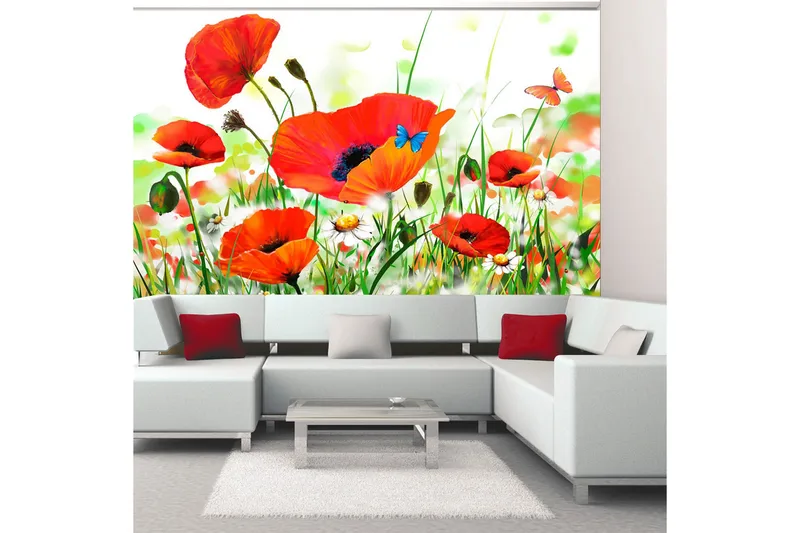 Fototapet Country Poppies 200x154 - Artgeist sp. z o. o. - Boligtilbehør - Vægdekoration - Tapeter - Fototapeter