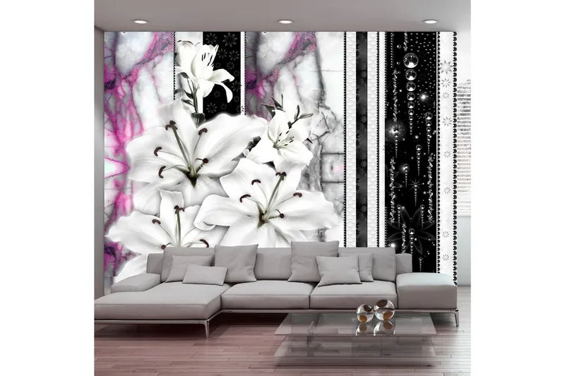 Fototapet Crying Lilies On Purple Marble 150x105, Artgeist sp. z o. o.
