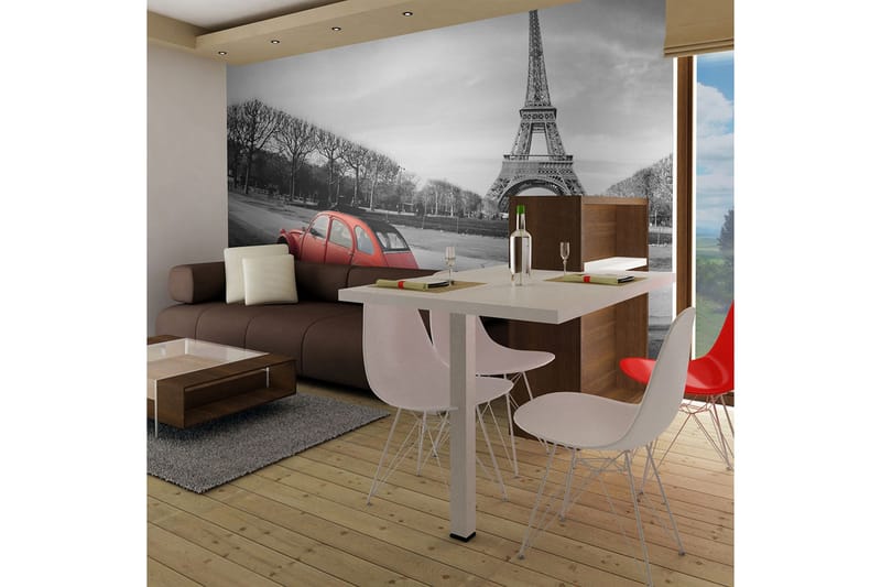 Fototapet Eiffeltårn og rød bil 250x193, Artgeist sp. z o. o.