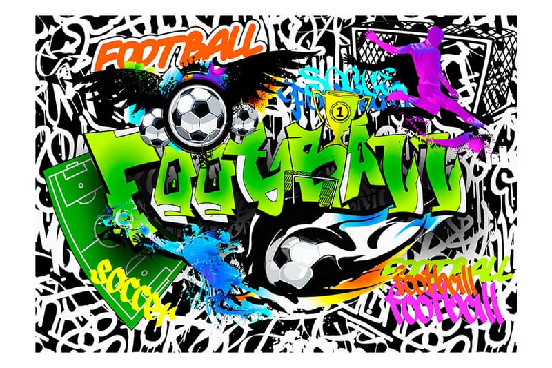 Fototapet Football Graffiti 200x140 - Artgeist sp. z o. o. - Boligtilbehør - Vægdekoration - Tapeter - Fototapeter