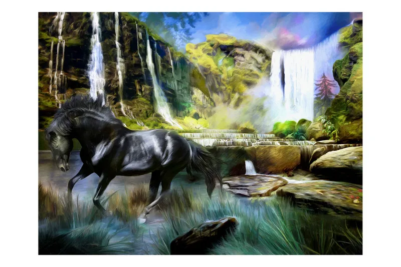 Fototapet Hest Himmelblå Vandfald 400x309 - Artgeist sp. z o. o. - Boligtilbehør - Vægdekoration - Tapeter - Fototapeter