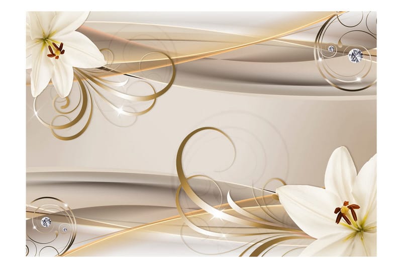 Fototapet Lilies And The Gold Spirals 250x175 - Artgeist sp. z o. o. - Boligtilbehør - Vægdekoration - Tapeter - Fototapeter