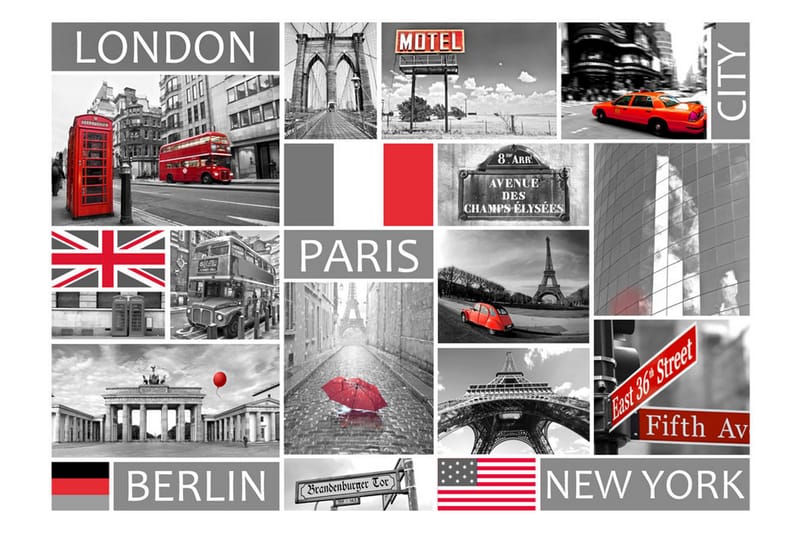 Fototapet London Paris Berlin New York 150x105 - Artgeist sp. z o. o. - Boligtilbehør - Vægdekoration - Tapeter - Fototapeter