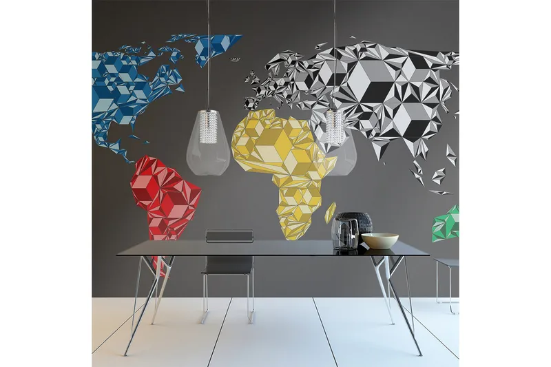 Fototapet Map Of The World Colorful Solids 350x270 - Artgeist sp. z o. o. - Boligtilbehør - Vægdekoration - Tapeter - Fototapeter