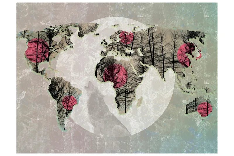 Fototapet Map Of The World Howling To The Moon 200x154 - Artgeist sp. z o. o. - Boligtilbehør - Vægdekoration - Tapeter - Fototapeter