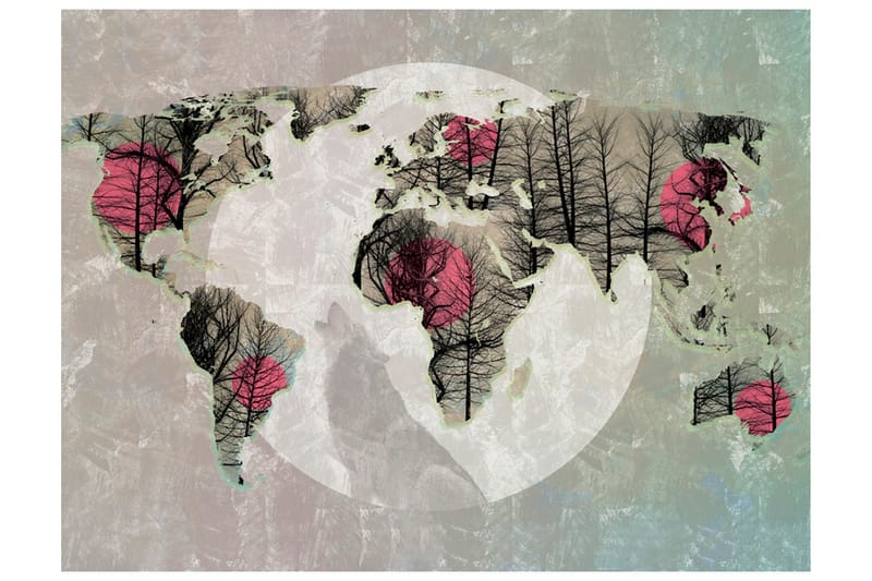 Fototapet Map Of The World Howling To The Moon 250x193 - Artgeist sp. z o. o. - Boligtilbehør - Vægdekoration - Tapeter - Fototapeter