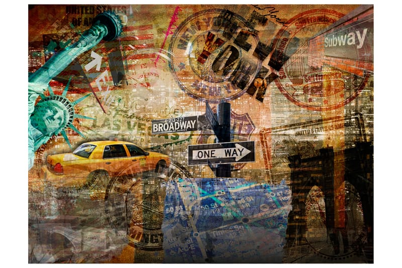 Fototapet New York Frihedsgudinden Brooklyn Bridge 200x154 - Artgeist sp. z o. o. - Boligtilbehør - Vægdekoration - Tapeter - Fototapeter