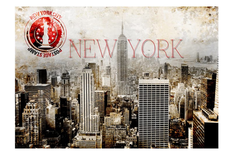 Fototapet New York Post Age Stamp 350x245 - Artgeist sp. z o. o. - Boligtilbehør - Vægdekoration - Tapeter - Fototapeter