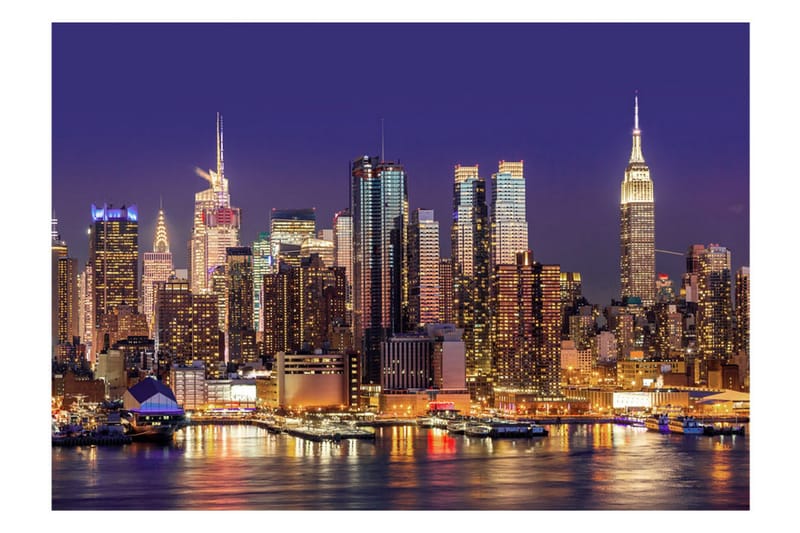 Fototapet NYC Night City 350x245 - Artgeist sp. z o. o. - Boligtilbehør - Vægdekoration - Tapeter - Fototapeter