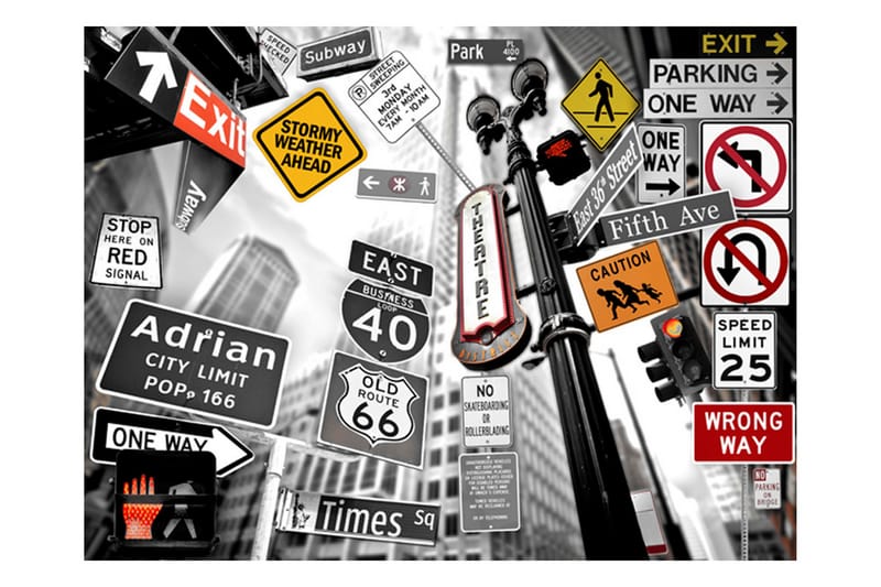 Fototapet NYC Sign On A monochrome Background 200x154 - Artgeist sp. z o. o. - Boligtilbehør - Vægdekoration - Tapeter - Fototapeter
