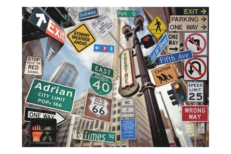 Fototapet NYC Tegn På En Farvet Baggrund 300x231 - Artgeist sp. z o. o. - Boligtilbehør - Vægdekoration - Tapeter - Fototapeter