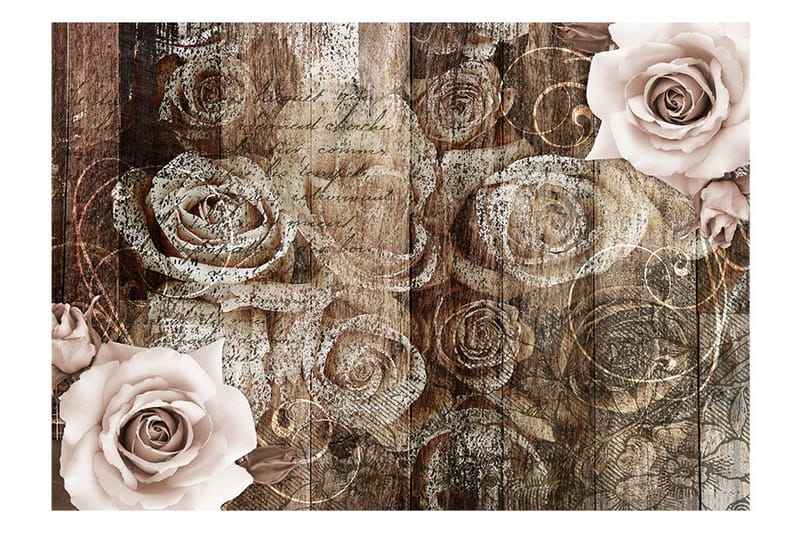 Fototapet Old Wood & Roses 250x175 - Artgeist sp. z o. o. - Boligtilbehør - Vægdekoration - Tapeter - Fototapeter