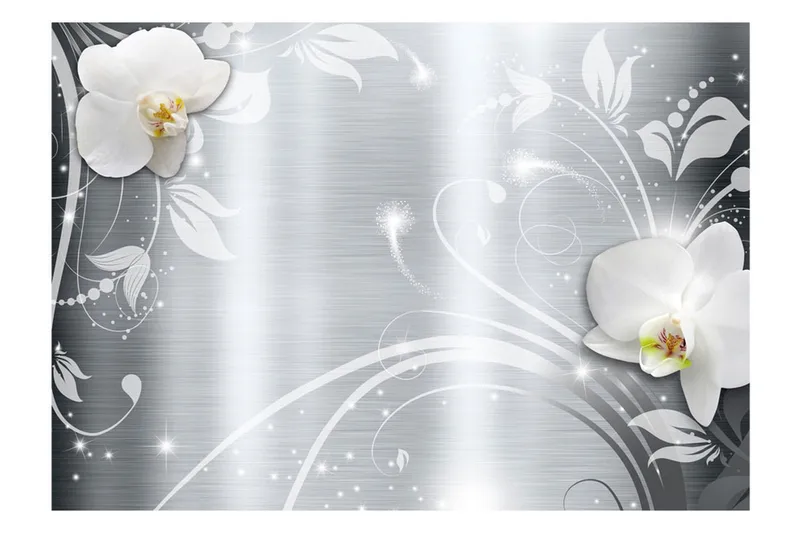Fototapet Orchids On Steel 200x140 - Artgeist sp. z o. o. - Boligtilbehør - Vægdekoration - Tapeter - Fototapeter