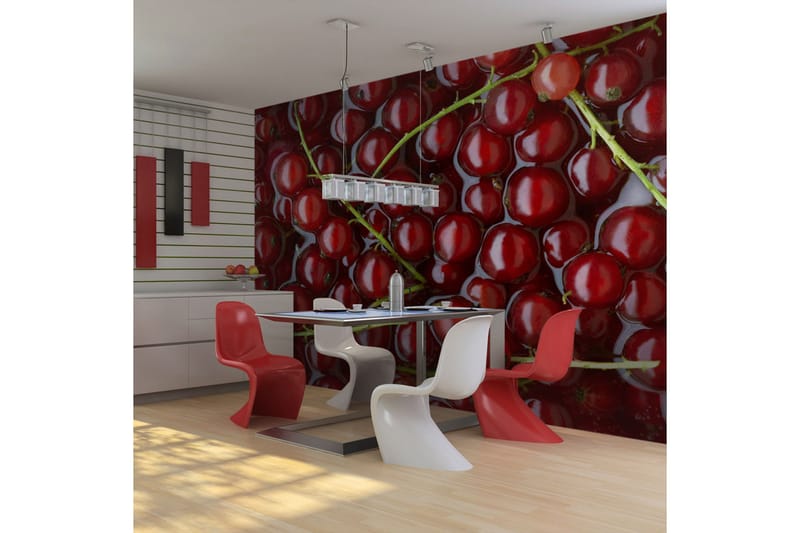 Fototapet Røde Solbær Badede I Vand 250x193 - Artgeist sp. z o. o. - Boligtilbehør - Vægdekoration - Tapeter - Fototapeter