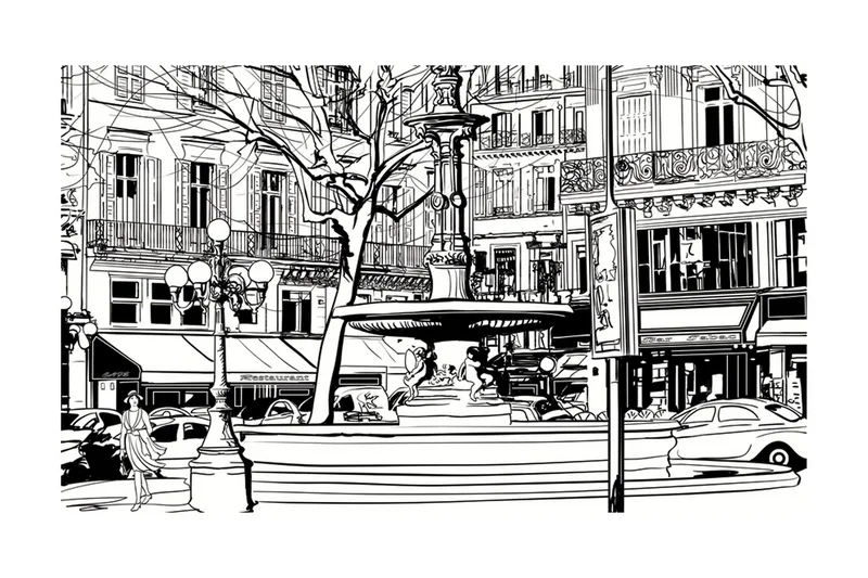 Fototapet Sketch Of Parisian Fountain 450x270, Artgeist sp. z o. o.