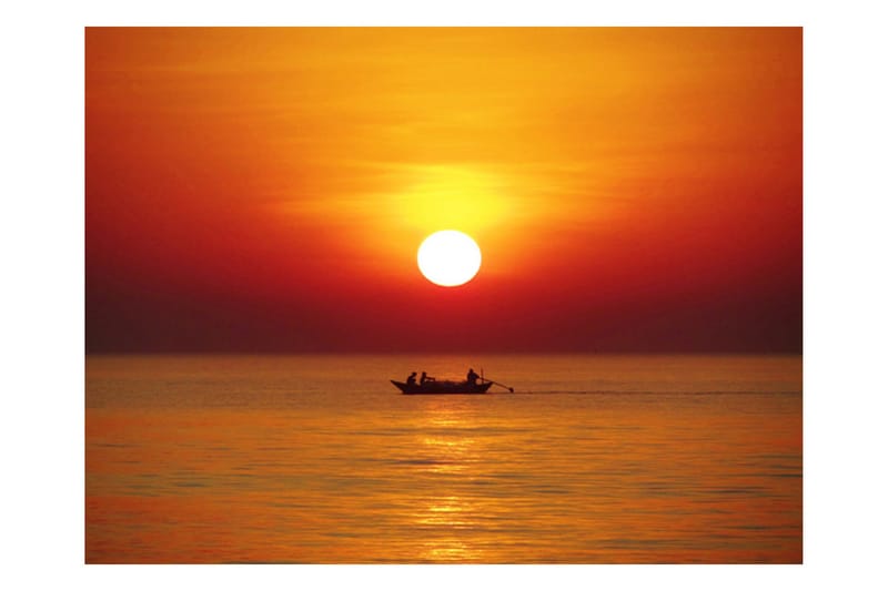 Fototapet Solnedgang Med Fiskekutter 350x270 - Artgeist sp. z o. o. - Boligtilbehør - Vægdekoration - Tapeter - Fototapeter