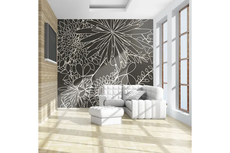 Fototapet Sort Og Hvid Blomstret Baggrund 300x231 - Artgeist sp. z o. o. - Boligtilbehør - Vægdekoration - Tapeter - Fototapeter