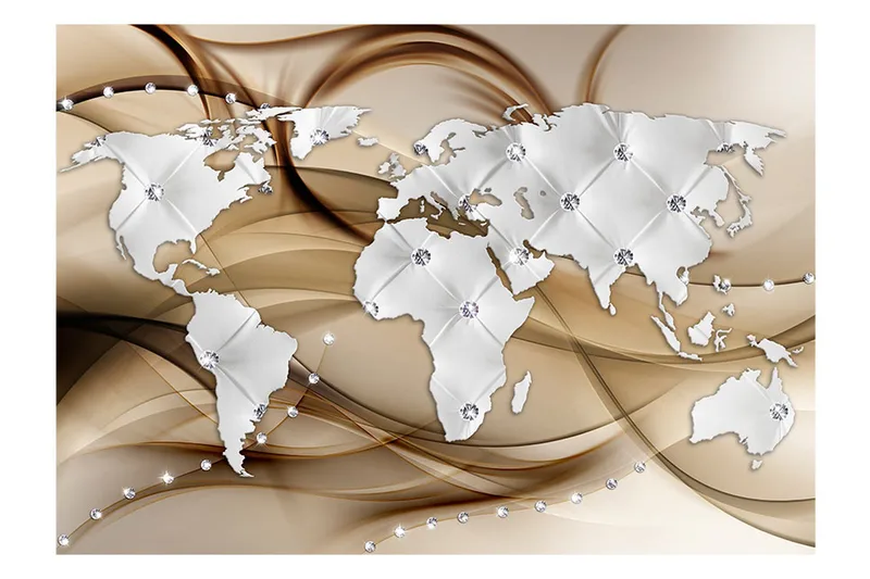 Fototapet World Map White & Diamonds 350x245 - Artgeist sp. z o. o. - Boligtilbehør - Vægdekoration - Tapeter - Fototapeter