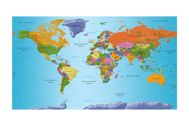 Fototapet XXL World Map Colorful Geography II 500x280 - Artgeist sp. z o. o. - Boligtilbehør - Vægdekoration - Tapeter - Fototapeter
