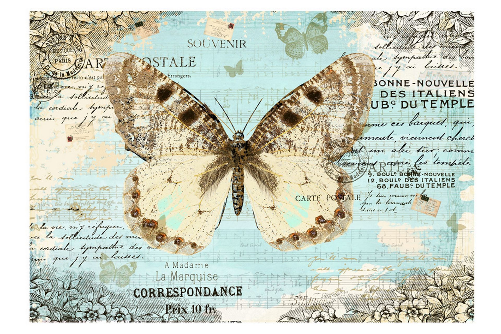 Fototapet Postcard With Butterfly 200x140 - Artgeist sp. z o. o. - Boligtilbehør - Vægdekoration - Tapeter - Fototapeter