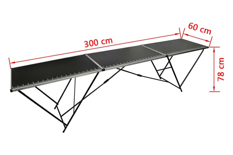 klapbord til tapetsering MDF og aluminium 300x60x78 cm - Sort - Boligtilbehør - Vægdekoration - Tapeter - Tilbehør til tapet - Tapetbord