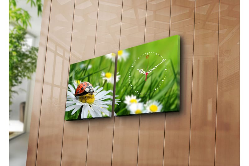 Dekorativt Canvas Maleri med Ur 2 Dele, Flerfarvet