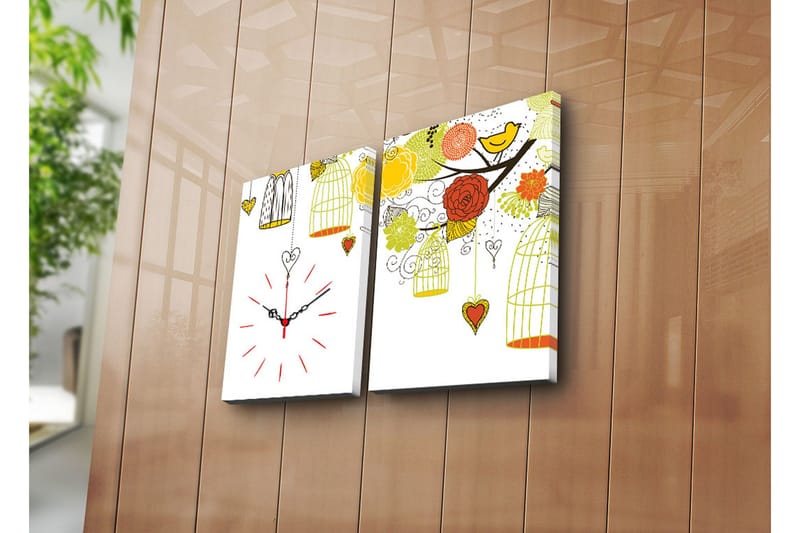 Dekorativt Canvas Maleri med Ur 2 Dele, Flerfarvet