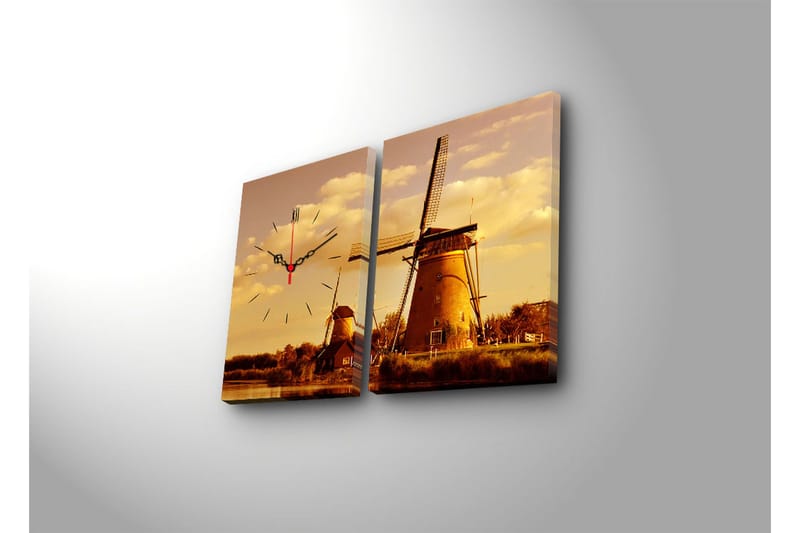 Dekorativt Canvas Maleri med Ur 2 Dele - Flerfarvet - Boligtilbehør - Vægdekoration - Vægure & Ure