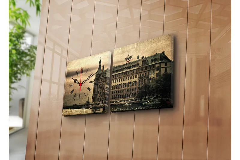 Dekorativt Canvas Maleri med Ur 2 Dele, Flerfarvet