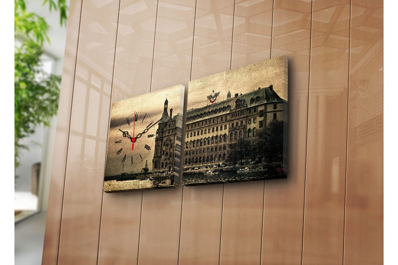 Dekorativt Canvas Maleri med Ur 2 Dele, Flerfarvet