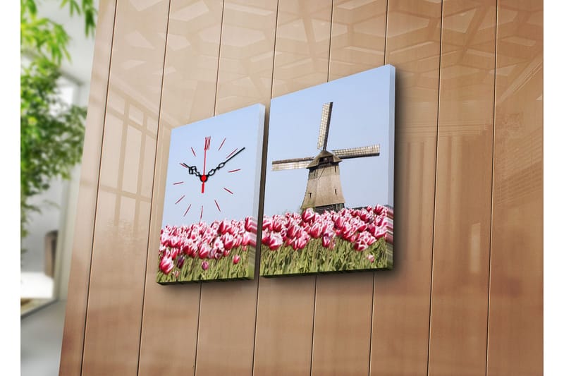 Dekorativt Canvas Maleri med Ur 2 Dele - Flerfarvet - Boligtilbehør - Vægdekoration - Vægure & Ure